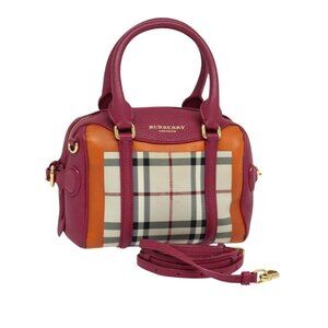 BURBERRY Nova Check Hand Bag Canvas 2way Beige Gold Auth